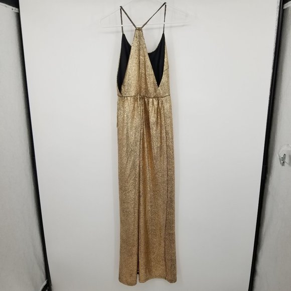 NWT Forever 21 Rose Gold Crackle Look Evening Maxi Dress Size Small - Picture 2 of 12
